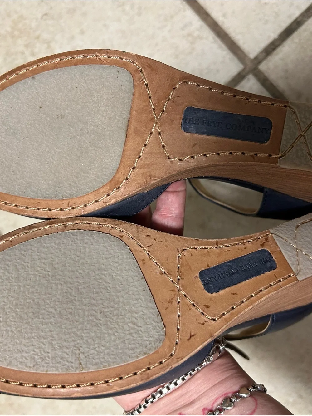 Frye Navy Leather Peep-Toe Ankle Strap Heels - Picture 5 of 5